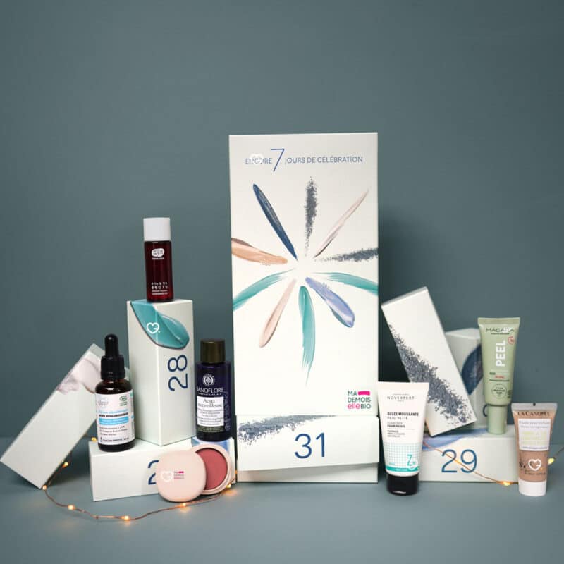 calendrier de l'après mademoiselle bio 2024 contenant 7 produits soins visage