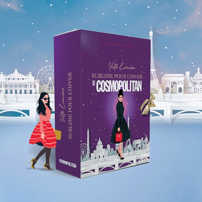 coffret beauté calendrier de l'avent cosmopolitan 2023 avec 24 cosmétiques visage corps maquillage