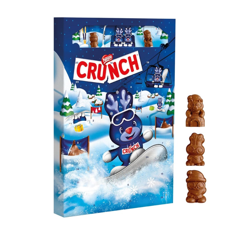 Calendrier de l'avent chocolat crunch 2023 avec 24 figurines chocolatées et céréales