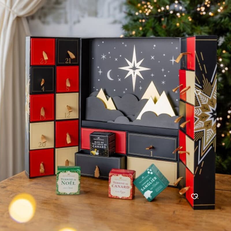 coffret gourmand Calendrier de l'Avent Ducs de Gascogne 2024 terrines; foie gras; chocolat; confiture
