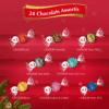 Calendrier de l'avent chocolat Lindt Lindor contenant un assortiment de 24 chocolats : Assortiment de Chocolats au Lait,Noir 45%, Noir 60%, Noir 70%, Blanc, Coco, Noisettes