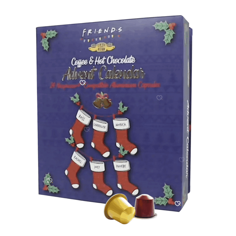 Calendrier de l’Avent Capsule Nespresso Friends 2025 avec 24 capsules café et chocolat chaud, 8 saveurs gourmandes pour fans de Friends.