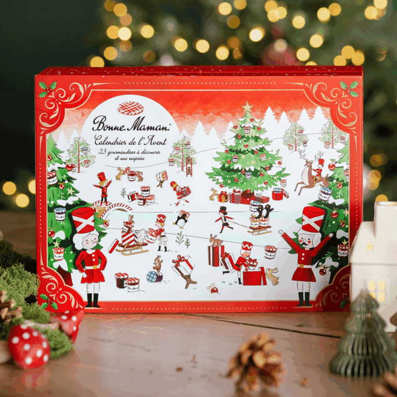 Calendrier de l’Avent Bonne maman 2025 avec 23 confitures, caramels et pâtes à tartiner exclusifs, surprise de Noël une décompte gourmand