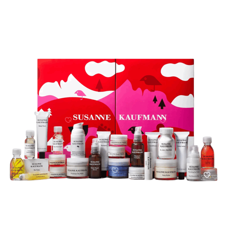 Calendrier de l’Avent Susanne Kaufmann 2025 en coffret luxe contenant 25 soins visage, corps et bain naturels pour femmes en quête de bien-être raffiné.