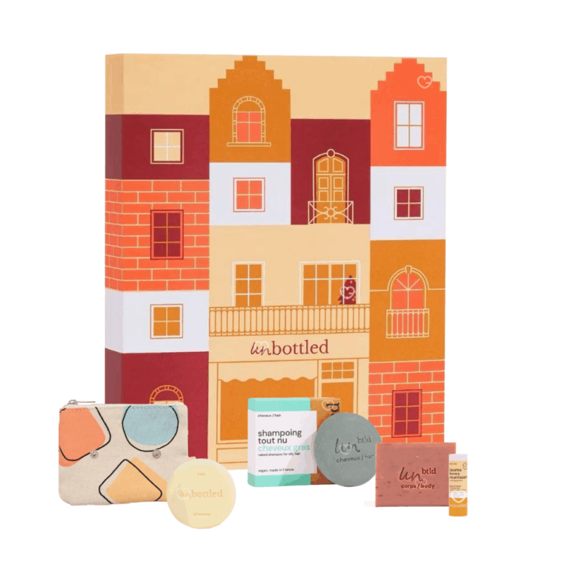 Calendrier de l’Avent Unbottled 2025 avec 24 soins solides visage, corps et cheveux zéro déchet, coffret beauté naturel pour femme écoresponsable