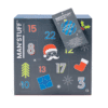 Calendrier de l’Avent Man'Stuff 2025 avec 24 soins masculins : savons, baume musculaire et brosse de voyage, idéal pour homme actif.