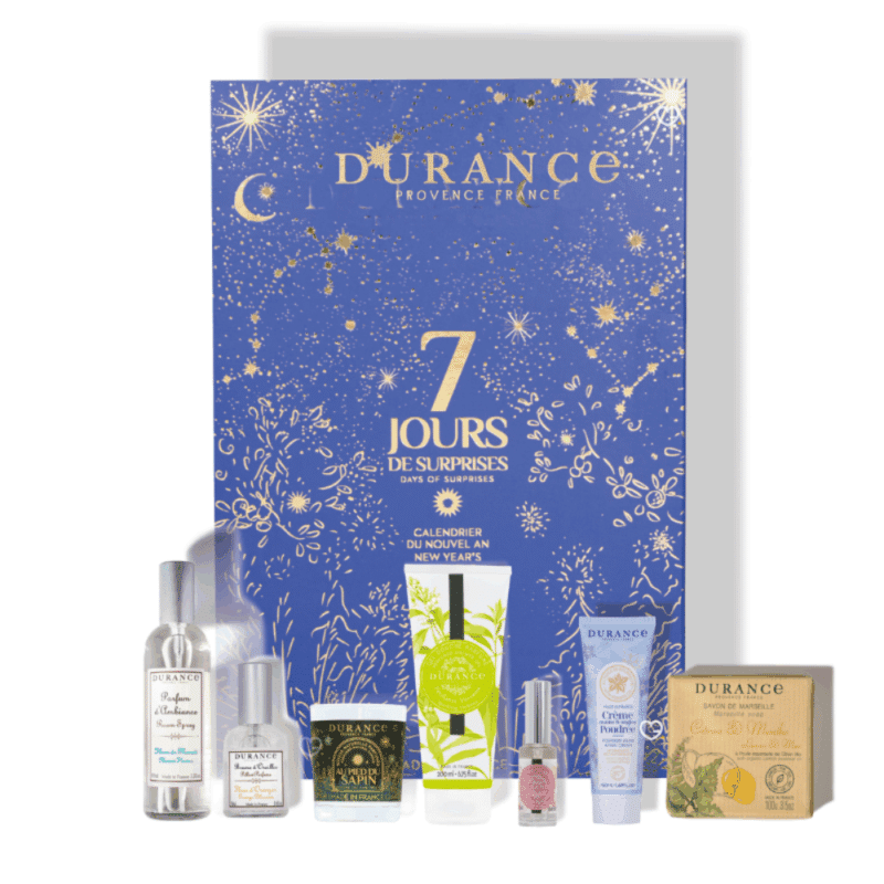 calendrier de l'après durance contenant 7 jours parfumés avec des bougie, parfum, savon..