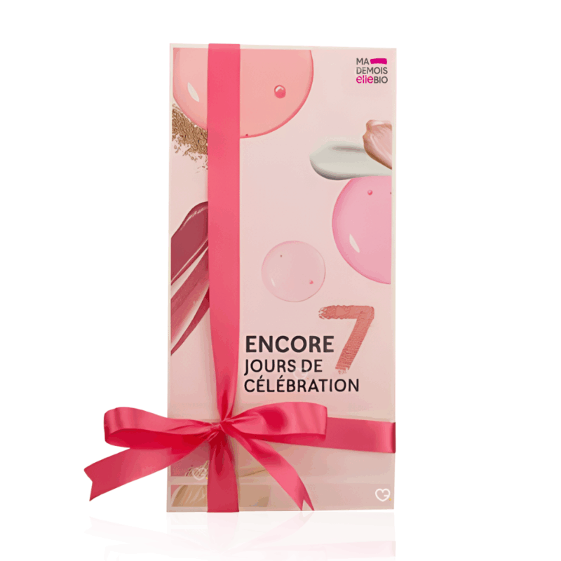 calendrier de l'après mademoiselle bio 2025 contenant 7 produits soins visage, maquillage et cheveux