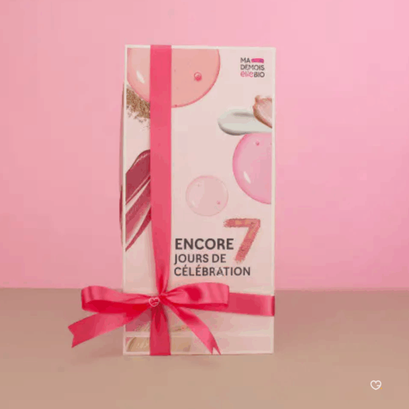 calendrier de l'après mademoiselle bio 2025 contenant 7 produits soins visage, maquillage et cheveux