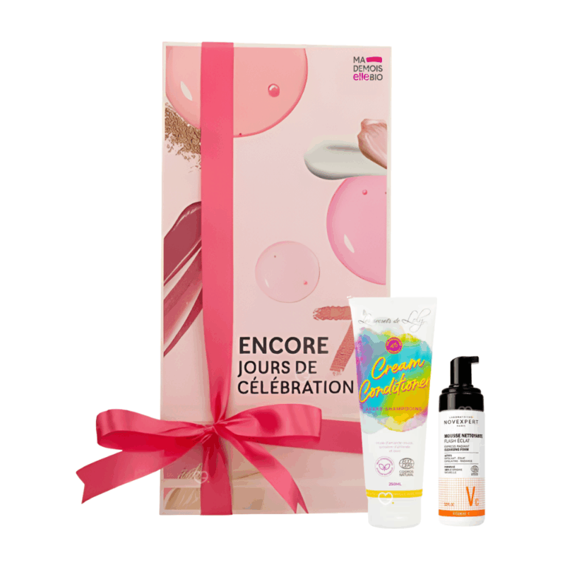 calendrier de l'après mademoiselle bio 2025 contenant 7 produits soins visage, maquillage et cheveux