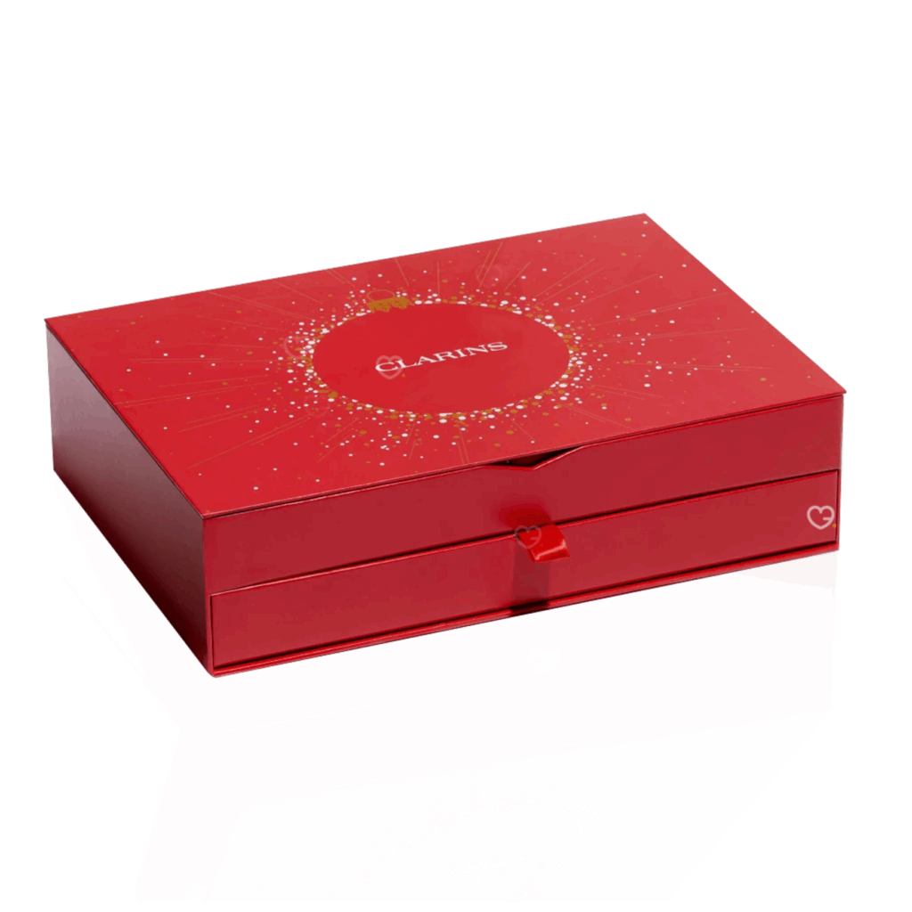 Calendrier de l’Avent Clarins 2025 contenant 24 produits de beauté soins visage, corps et maquillage, coffret cadeau beauté pour femme