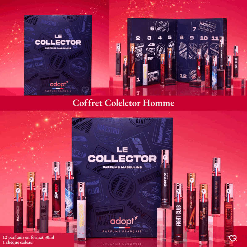 coffret beauté bleu calendrier de l'avent adopt homme 2025 avec 12 parfums pour la gente masculine