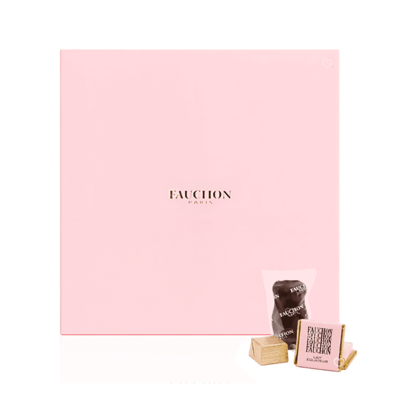 Coffret chocolat illustré Calendrier de l’Avent Fauchon 2025 contenant 24 chocolats et confiseries artisanales, packaging rosé pop-up luxueux et design pour gourmand