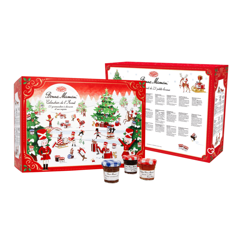 Calendrier de l’Avent Bonne maman 2025 avec 23 confitures, caramels et pâtes à tartiner exclusifs, surprise de Noël une décompte gourmand