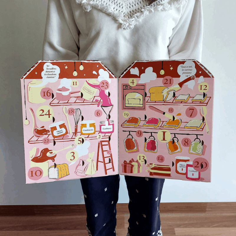 Calendrier de l’Avent La Chambre aux confitures 2025 avec 24 pots gourmands de confitures, miels et condiments pour amateurs de douceurs artisanales.