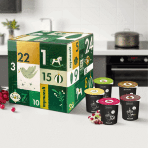 Calendrier de l’Avent mymuesli 2025 Spécial Porridge avec 24 porridges bio variés dont 18 exclusifs et bons cadeaux, idéal pour adulte gourmand.