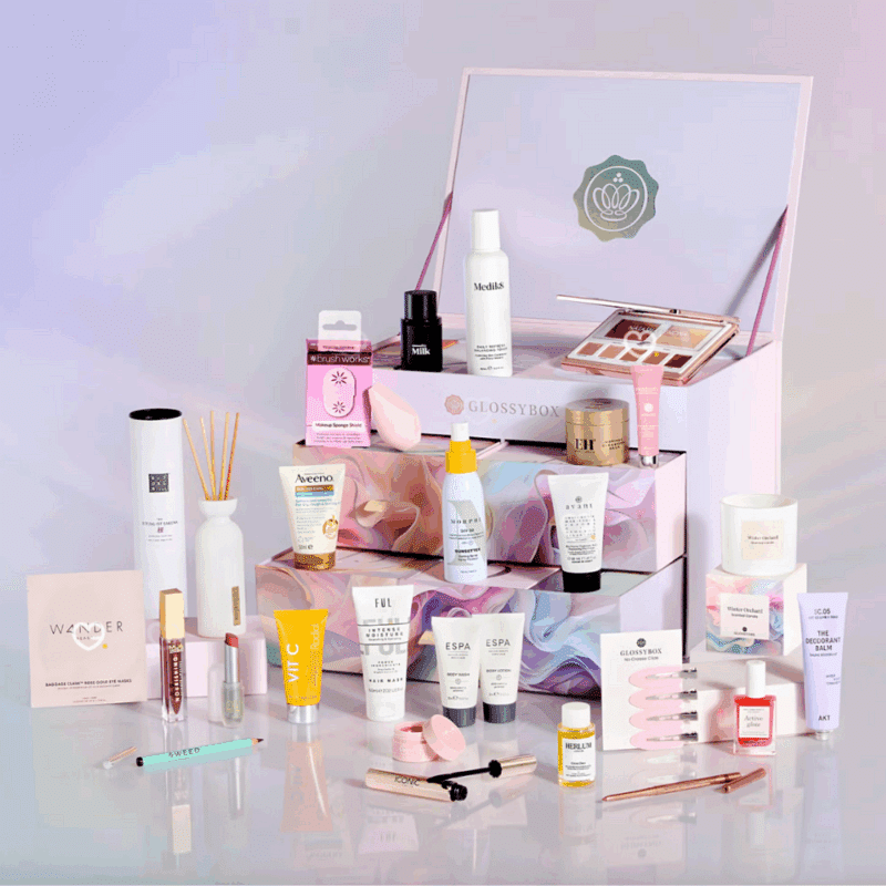 coffret beauté couleur marbre Calendrier de l'avent glossybox 2025 avec 27 produits beauté visage corps cheveux multimarque pour femme
