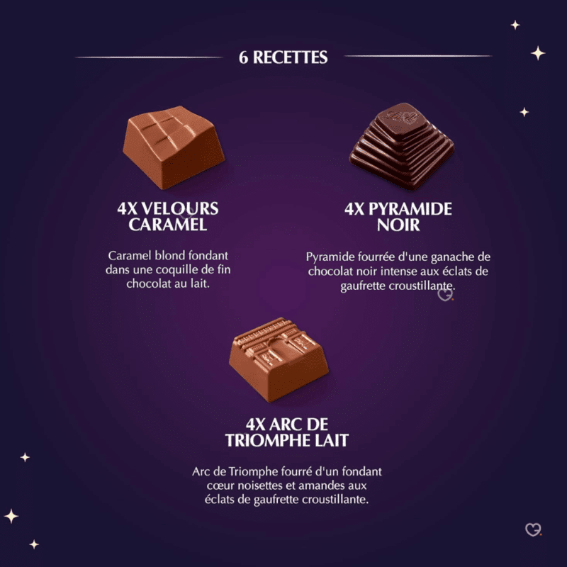 Calendrier de l'avent Lindt Champs Elysees contenant 24 chocolats : chocolat lait, chocolat blanc et chocolat noir pour gourmand