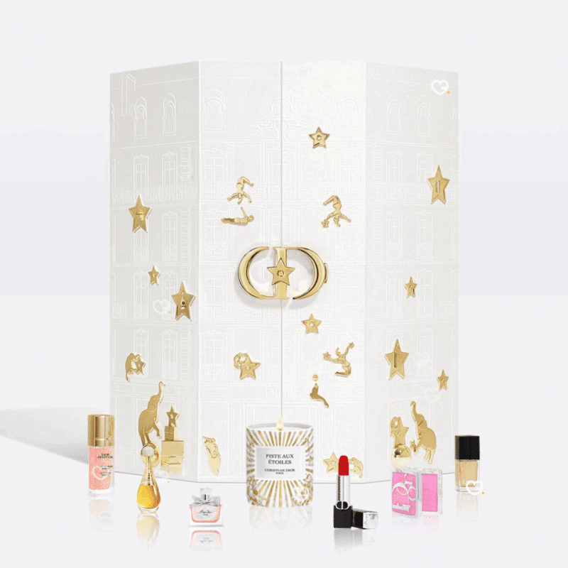 Calendrier de l’Avent Dior 2025 en coffret luxueux avec 24 miniatures exclusives : parfums, maquillage, soins et bougie parfumée pour amateurs de beauté haut de gamme et femme