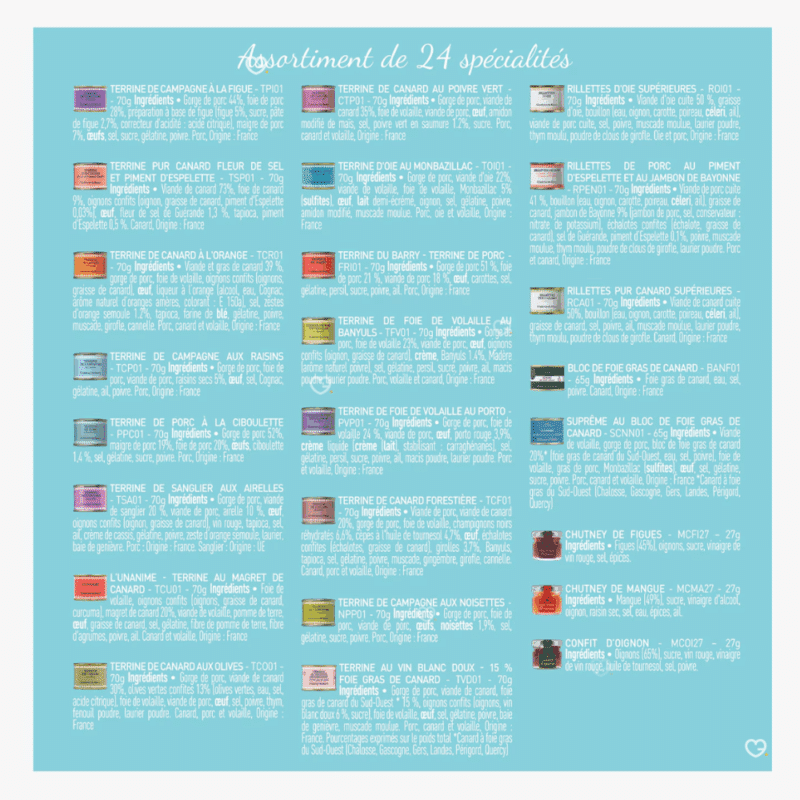 Calendrier de l’Avent Comtesse du Barry 2025 Salé, renfermant 24 spécialités du terroir, terrines, rillettes et foie gras, cadeau gourmet pour homme et femme amateur de gastronomie française.