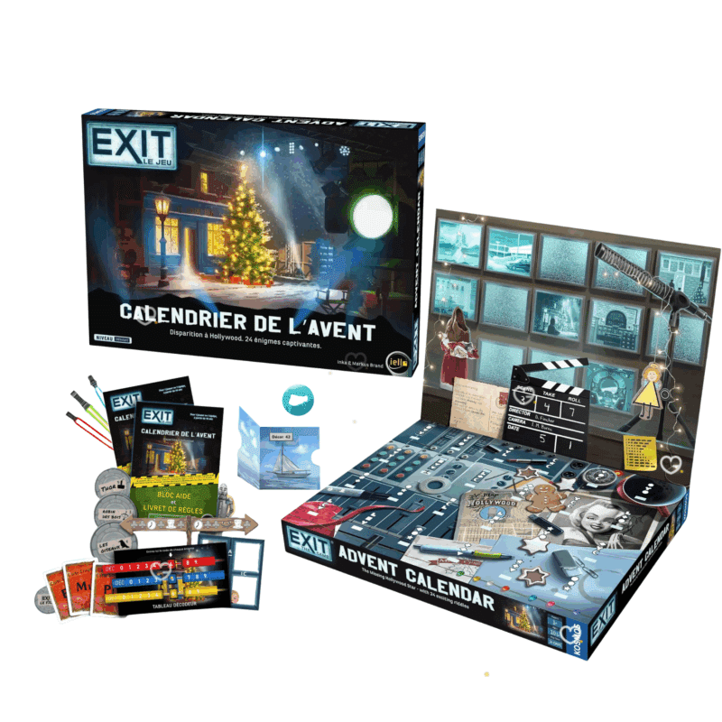 Calendrier de l’Avent Exit 2025 avec 24 énigmes hollywoodiennes à résoudre, idéal pour familles et passionnés de jeux de société, idée cadeau enfant 10 ans