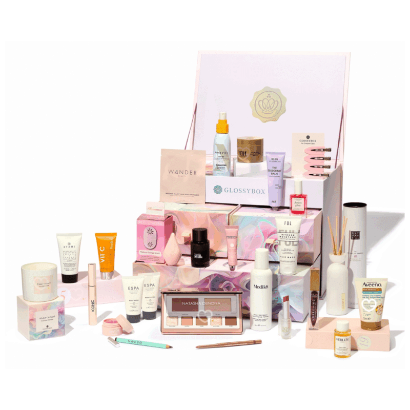 coffret beauté couleur marbre Calendrier de l'avent glossybox 2025 avec 27 produits beauté visage corps cheveux multimarque pour femme