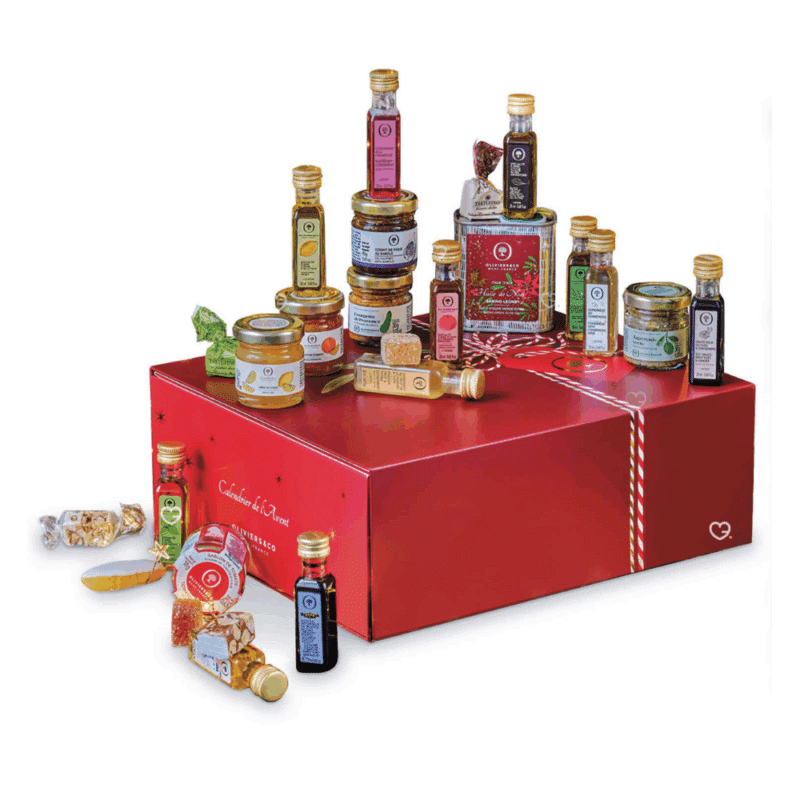 Calendrier de l’Avent Oliviers&Co 2025 renfermant 24 douceurs salées et sucrées, huiles d’olive et condiments méditerranéens pour gourmets, idéal cadeau cuisine pour homme ou homme