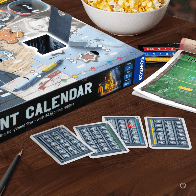 Calendrier de l’Avent Exit 2025 avec 24 énigmes hollywoodiennes à résoudre, idéal pour familles et passionnés de jeux de société, idée cadeau enfant 10 ans