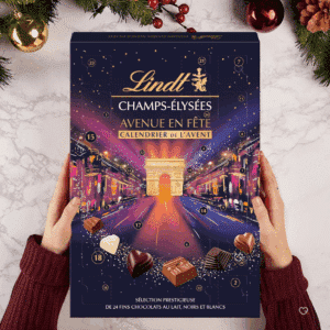 Calendrier de l'avent Lindt Champs Elysees contenant 24 chocolats : chocolat lait, chocolat blanc et chocolat noir pour gourmand