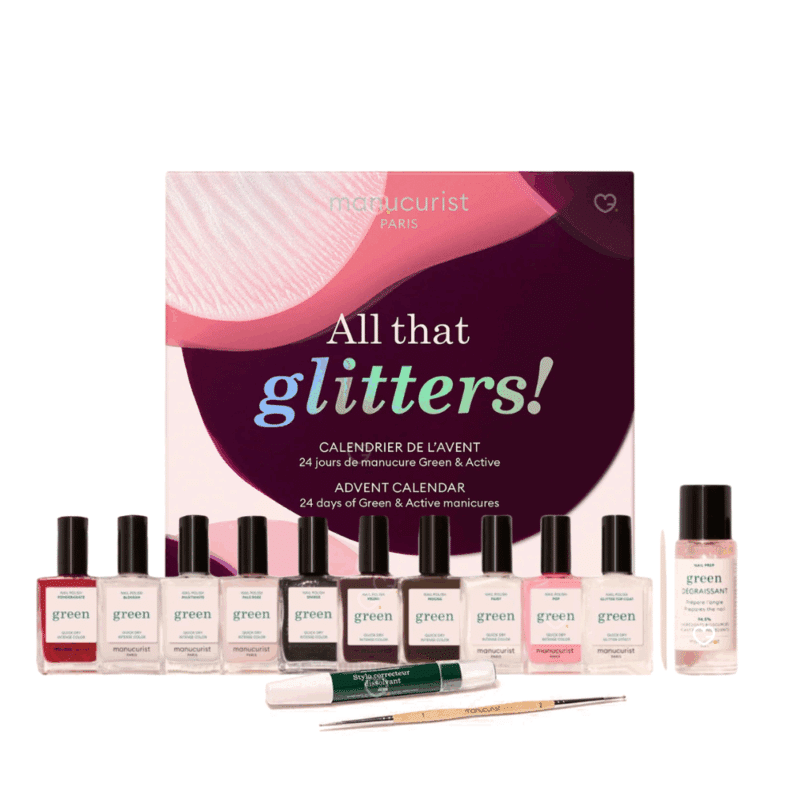 Calendrier de l’Avent Manucurist 2025 avec 24 produits full-size dont vernis clean, soins ongles et accessoires, idéa cadeau beauté pour femme.