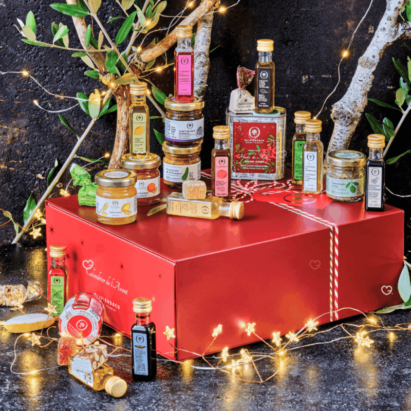 Calendrier de l’Avent Oliviers&Co 2025 renfermant 24 douceurs salées et sucrées, huiles d’olive et condiments méditerranéens pour gourmets, idéal cadeau cuisine pour homme ou homme