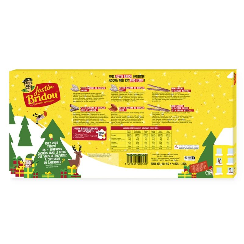 coffret gourmand saucisson calendrier de l'avent justin bridou 2024 avec saucissons et goodies