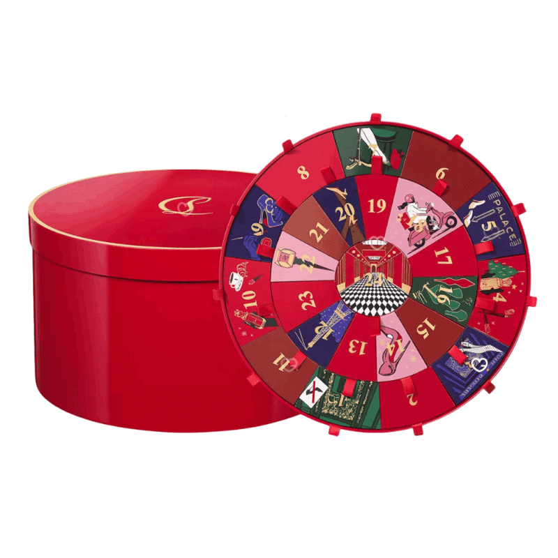 Calendrier de l’Avent Christian Louboutin 2025 luxe avec 24 parfums, rouges à lèvres et accessoires beauté, idéal pour passionnés haut de gamme.