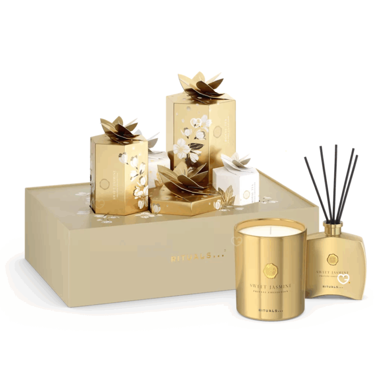Calendrier de l’Avent Rituals Premium 2025 en coffret luxueux avec 5 trésors parfumés bien-être, cadeau raffiné idéal pour adultes, homme et femme.