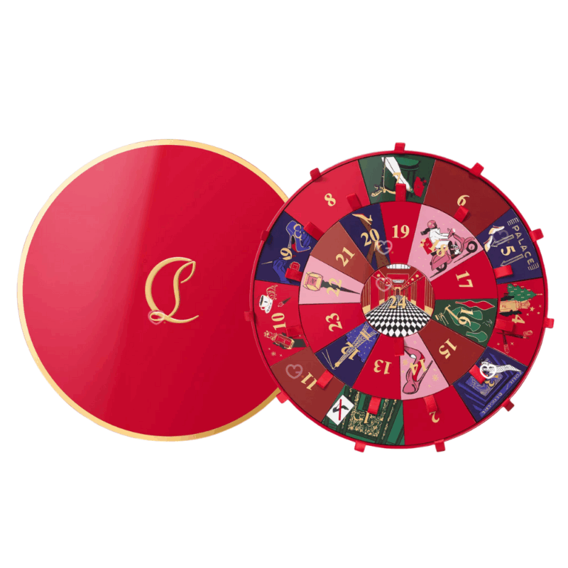 Calendrier de l’Avent Christian Louboutin 2025 luxe avec 24 parfums, rouges à lèvres et accessoires beauté, idéal pour passionnés haut de gamme.