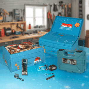Calendrier de l’Avent Makita 2025 édition limitée contenant 24 outils et accessoires de bricolage et goodies, idéal cadeau homme et bricoleur.