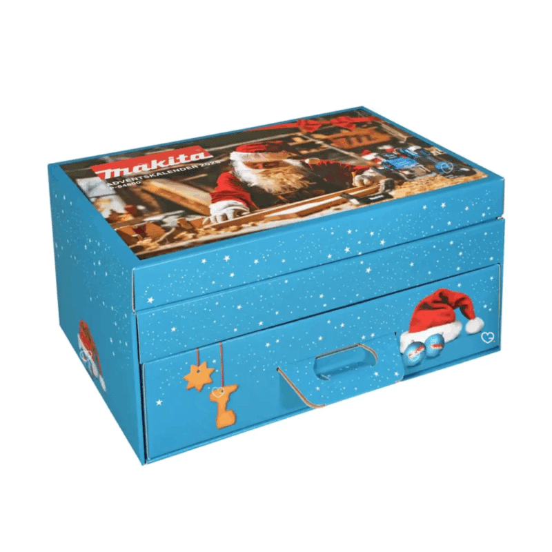 Calendrier de l’Avent Makita 2025 édition limitée contenant 24 outils et accessoires de bricolage et goodies, idéal cadeau homme et bricoleur.