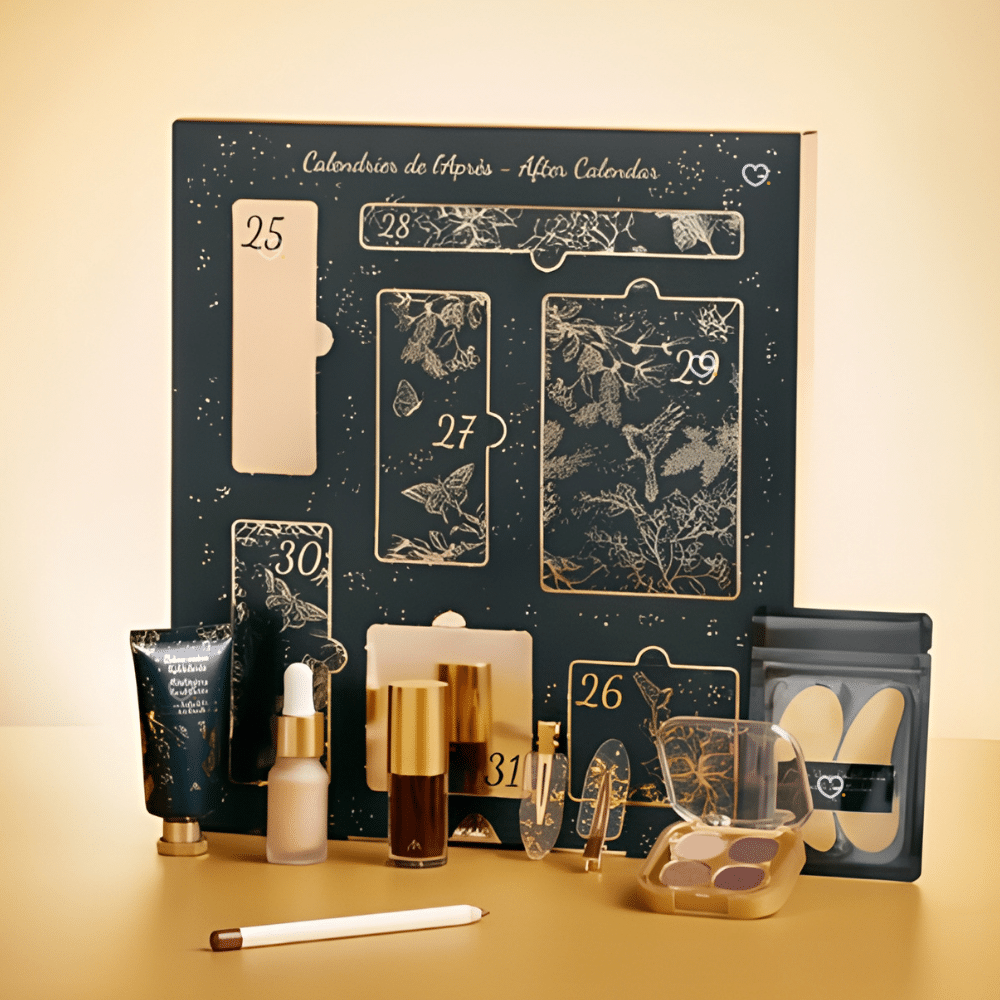 coffret beauté calendrier de l'après marionnaud 2025 contenant 7 produits de beauté maquillage, soins et accessoires