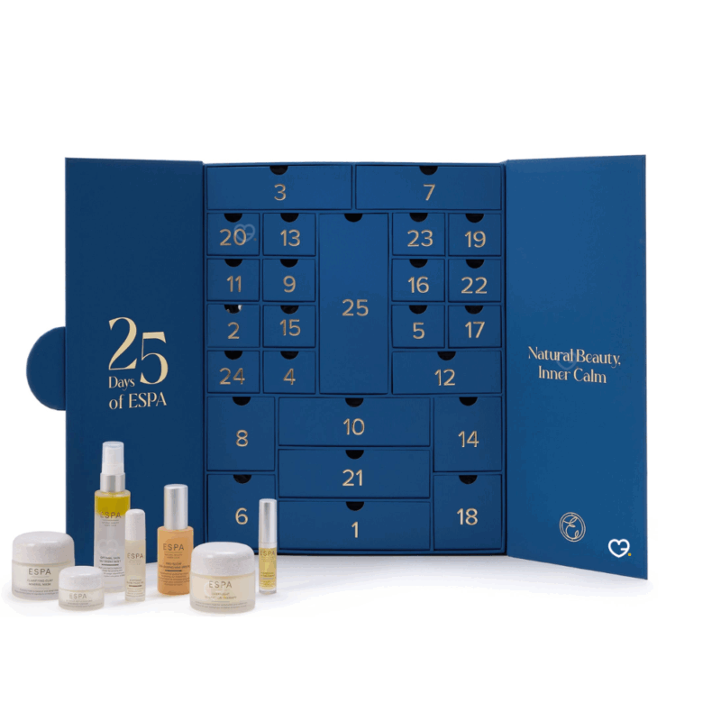 Calendrier de l’Avent Espa 2025 luxueux avec 25 soins bien-être dont 7 full size pour peau, corps et sens, idéal cadeau beauté raffiné.