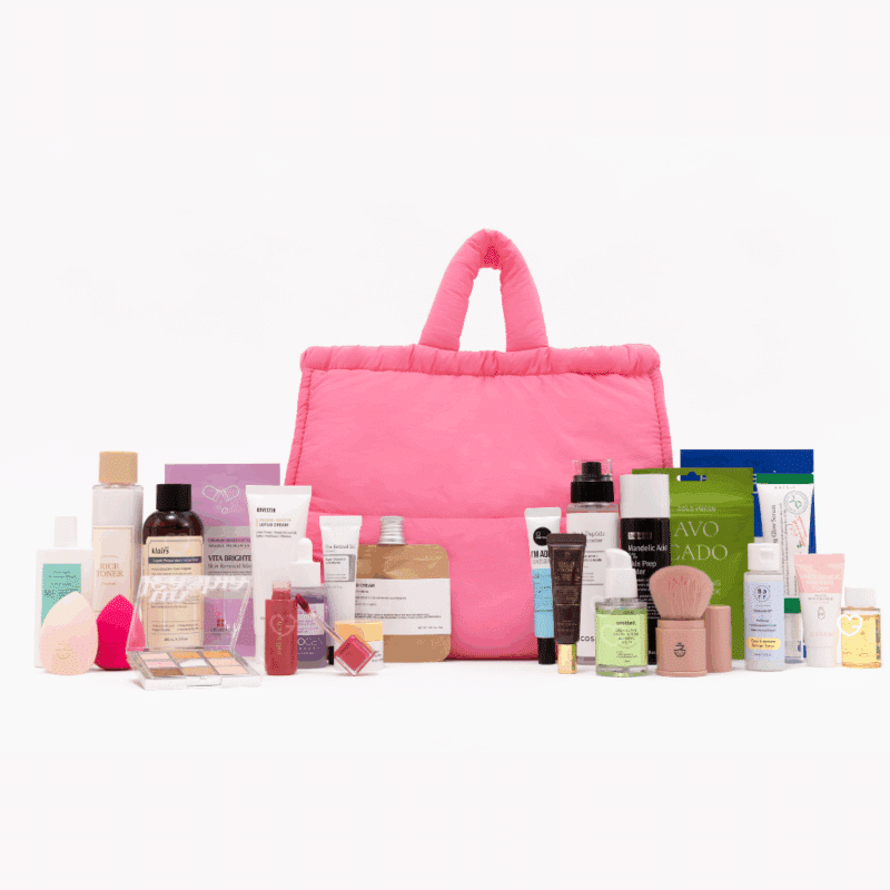 calendrier de l'avent Miin Cosmetics 2025 kbeauté présenté sous forme de sac rose XXL contenant 24 produits beauté soins visage, corps et maquillage