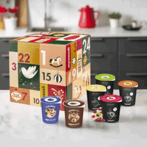 Calendrier de l’Avent mymuesli 2025 avec 24 surprises gourmandes bio, mueslis et porridges recettes variées pour adulte et gourmand