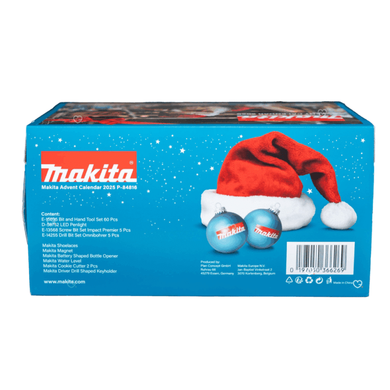 Calendrier de l’Avent Makita 2025 édition limitée contenant 24 outils et accessoires de bricolage et goodies, idéal cadeau homme et bricoleur.