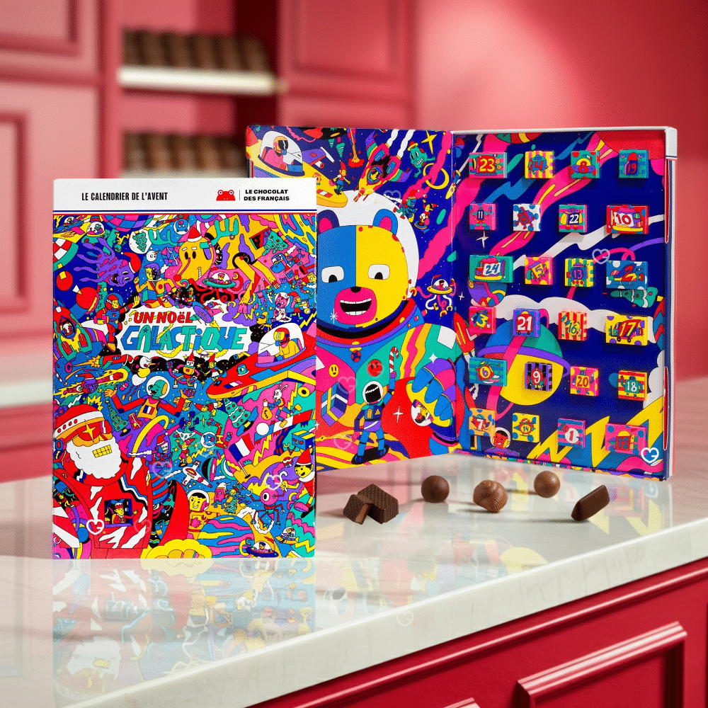 Calendrier de l’Avent Le Chocolat des Français 2025 avec 24 chocolats artisanaux pralinés, truffes et recettes originales pour gourmand