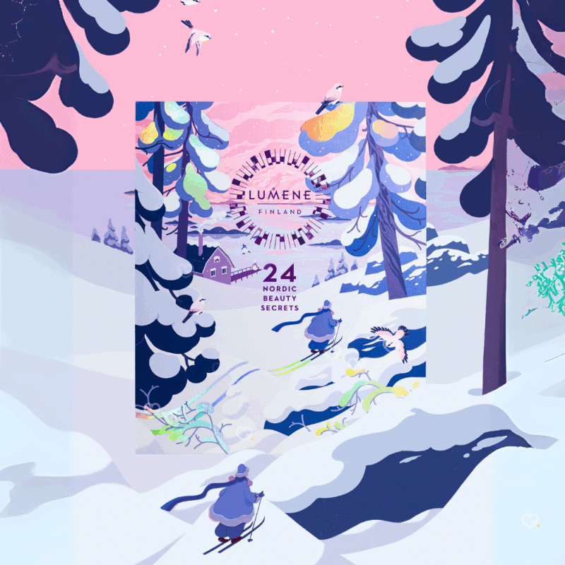Calendrier de l’Avent Lumene 2025 avec 24 produits de beauté nordiques dont soins visage, capillaires et maquillage pour femmes urbaines.