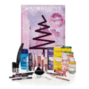 Calendrier de l'Avent beauté Maybelline edition 2025 avec 24 produits de maquillage Maybelline : rouge à lèvres, du mascara, du vernis, makeup..