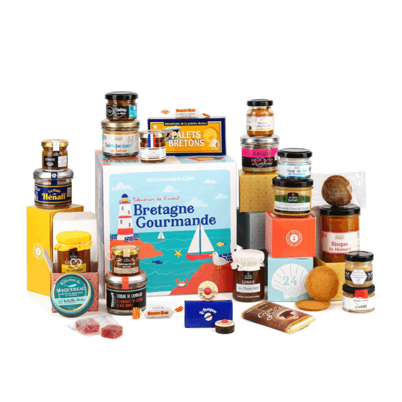 Calendrier de l’Avent gourmand Bretagne 2025 avec 24 spécialités gourmandes sucrées et salées artisanales, idéal pour famille, couple et amateur de gastronomie régionale.