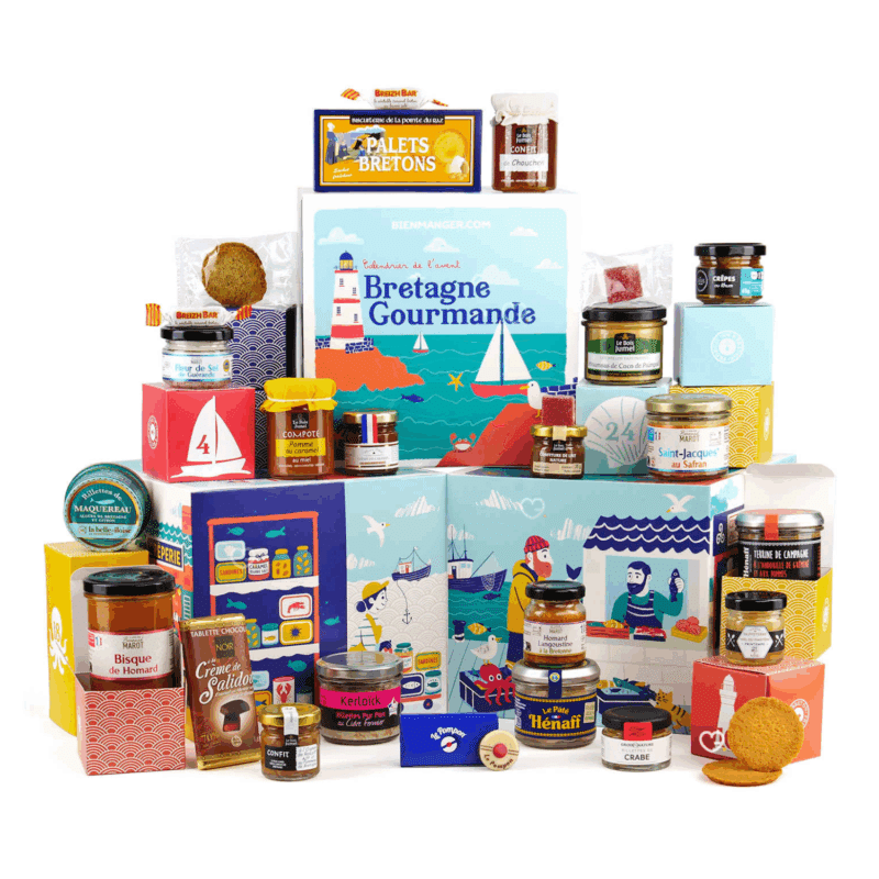 Calendrier de l’Avent gourmand Bretagne 2025 avec 24 spécialités gourmandes sucrées et salées artisanales, idéal pour famille, couple et amateur de gastronomie régionale.