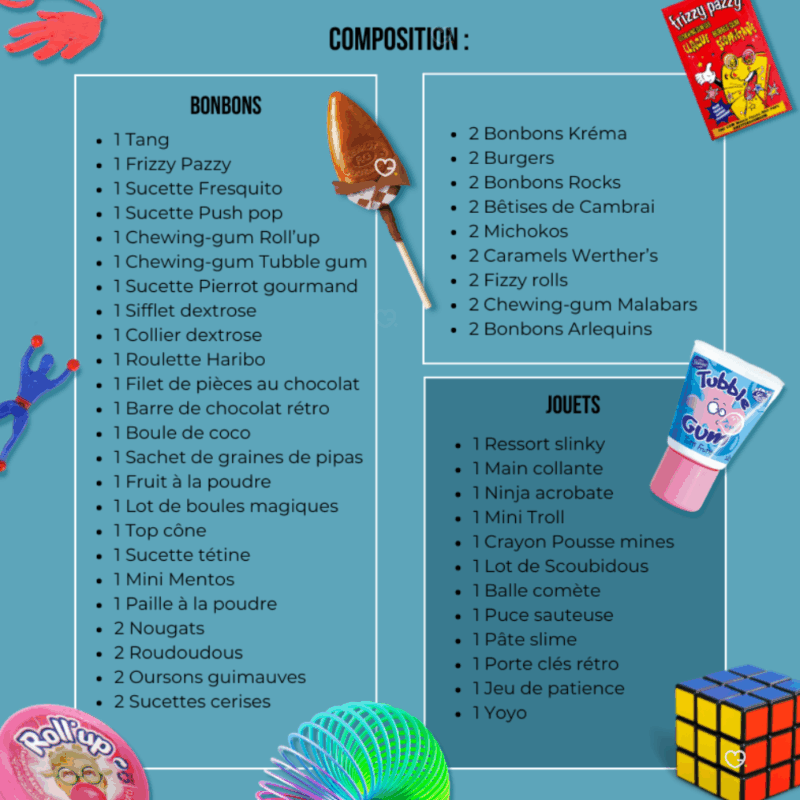 calendrier de l'avent generation souvenirs 2025 contenant des bonbons, des chocolats et des jouets retro des année 80 et 90