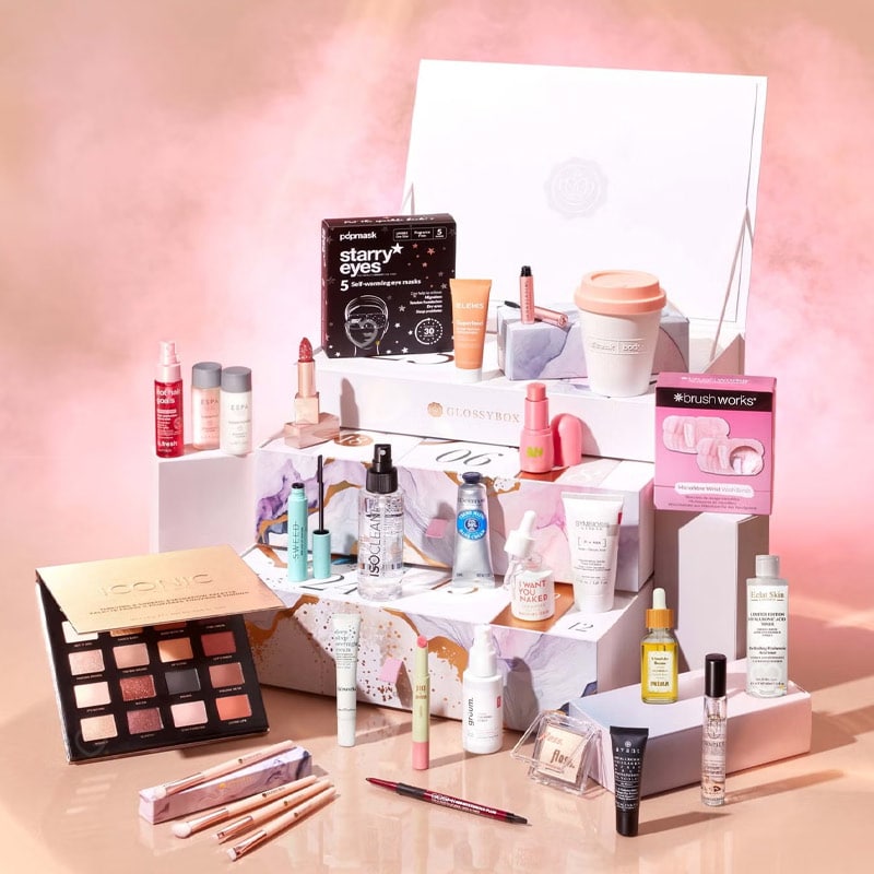 coffret beauté couleur marbre Calendrier de l'avent glossybox 2024 avec 27 produits beauté visage corps cheveux multimarque