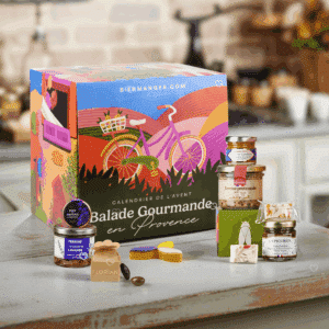 Calendrier de l’Avent Gourmand Balade gourmande en Provence 2025 avec 24 spécialités sucrées et salées artisanales, idéal cadeau raffiné pour homme, femme et couple amateurs de gourmandises.